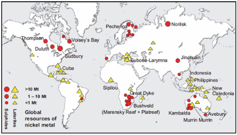 硫化鎳礦(Sulfide Nickel Ore)、紅土鎳礦(Laterite Nickel Ore)各國地理分佈